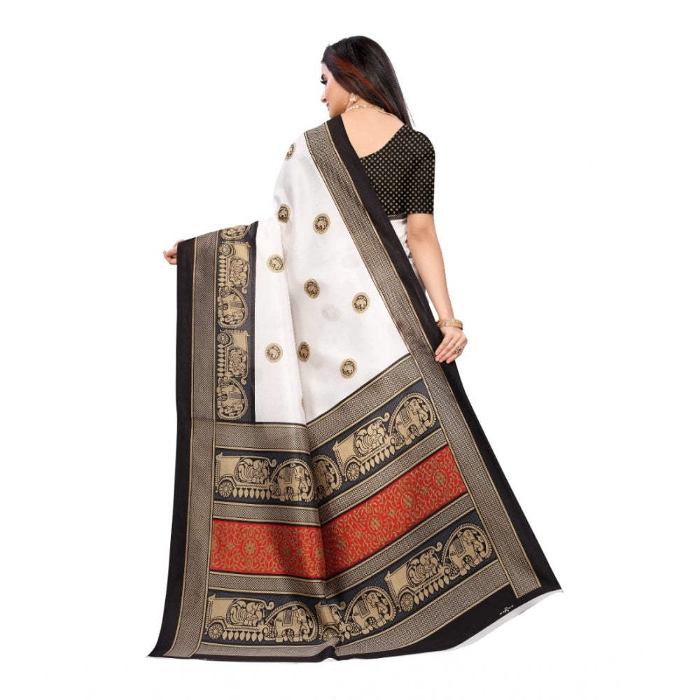 Roneclick Women's Art Silk Printed Saree With Unstitched Blouse (Black, 5-6 Mtrs)