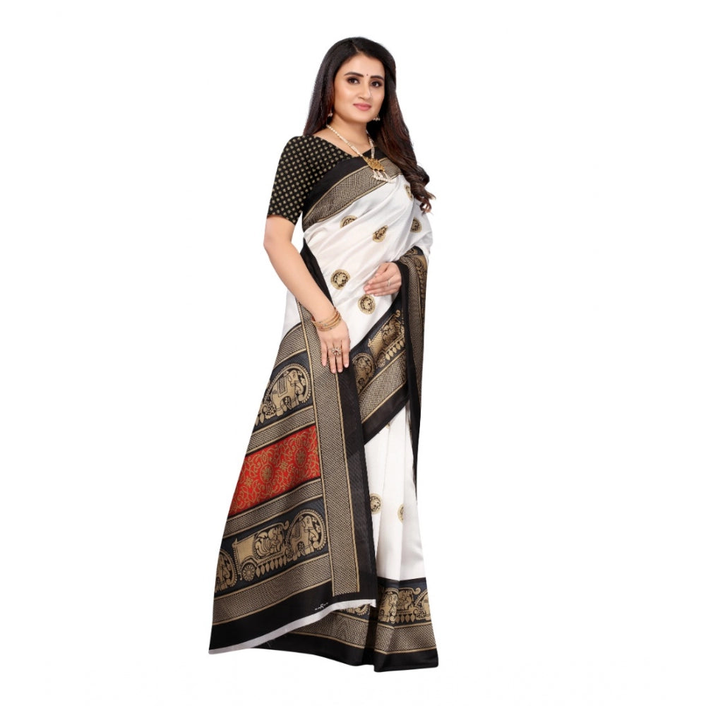 Roneclick Women's Art Silk Printed Saree With Unstitched Blouse (Black, 5-6 Mtrs)