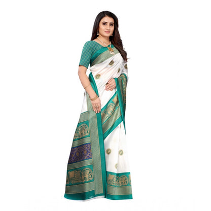 Roneclick Women's Art Silk Printed Saree With Unstitched Blouse (Green, 5-6 Mtrs)