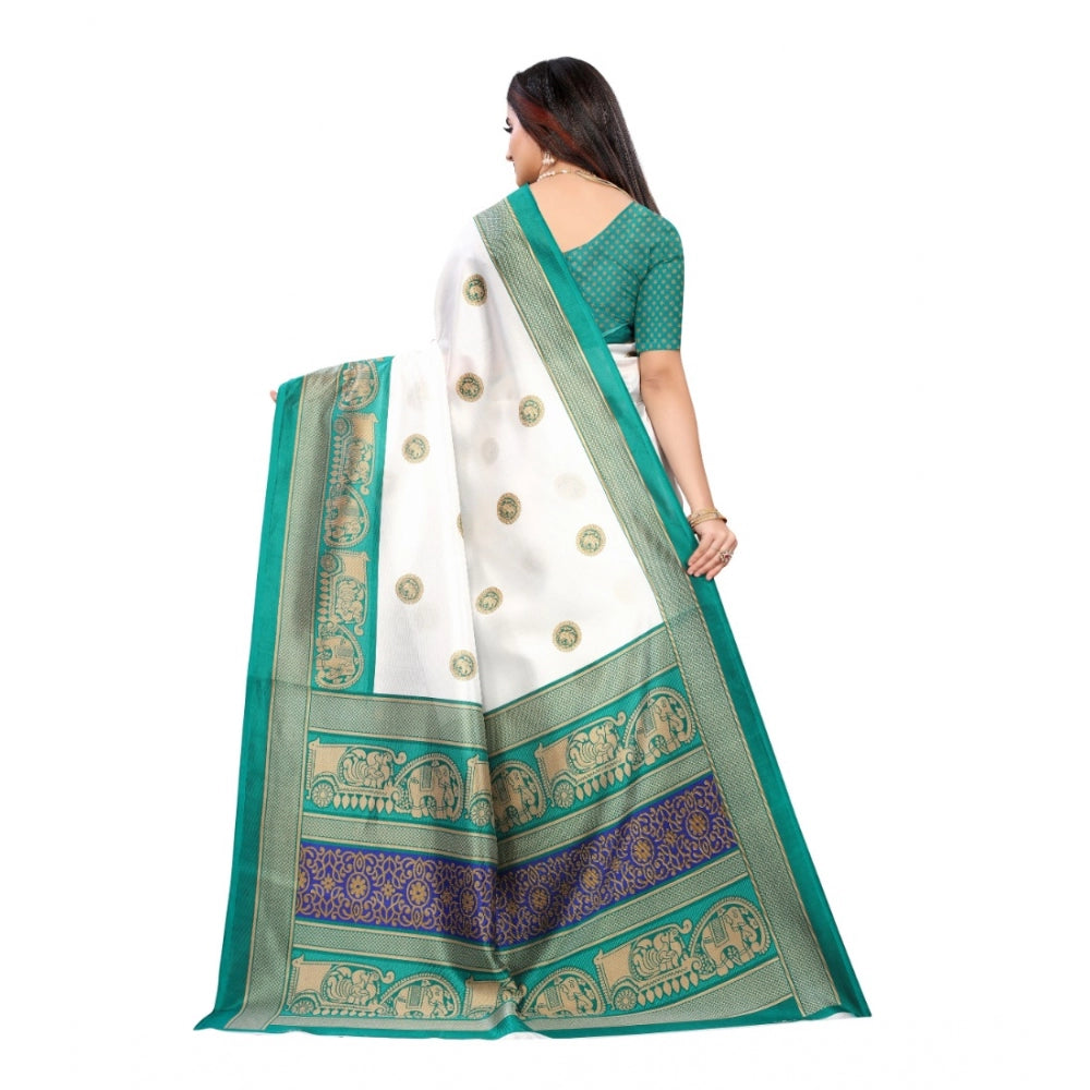 Roneclick Women's Art Silk Printed Saree With Unstitched Blouse (Green, 5-6 Mtrs)