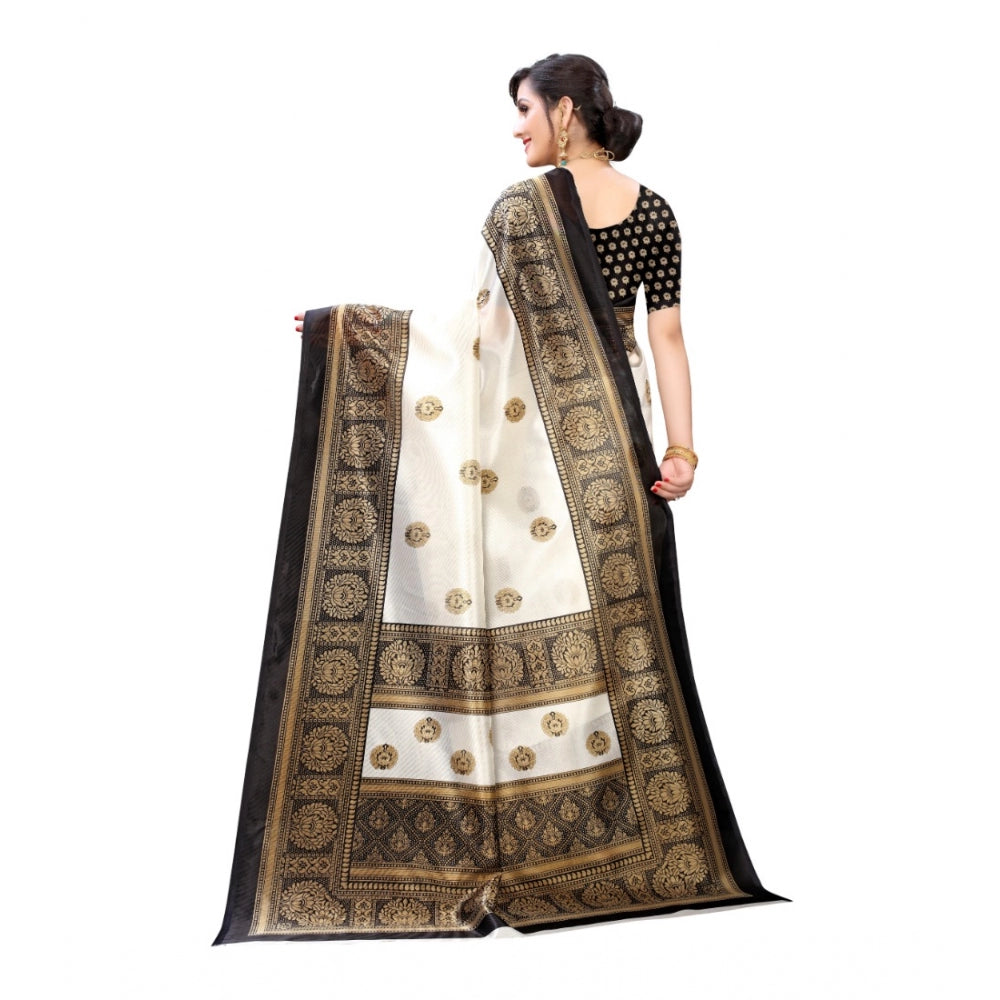 Roneclick Women's Art Silk Printed Saree With Unstitched Blouse (Black, 5-6 Mtrs)