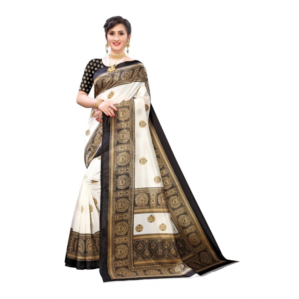 Roneclick Women's Art Silk Printed Saree With Unstitched Blouse (Black, 5-6 Mtrs)