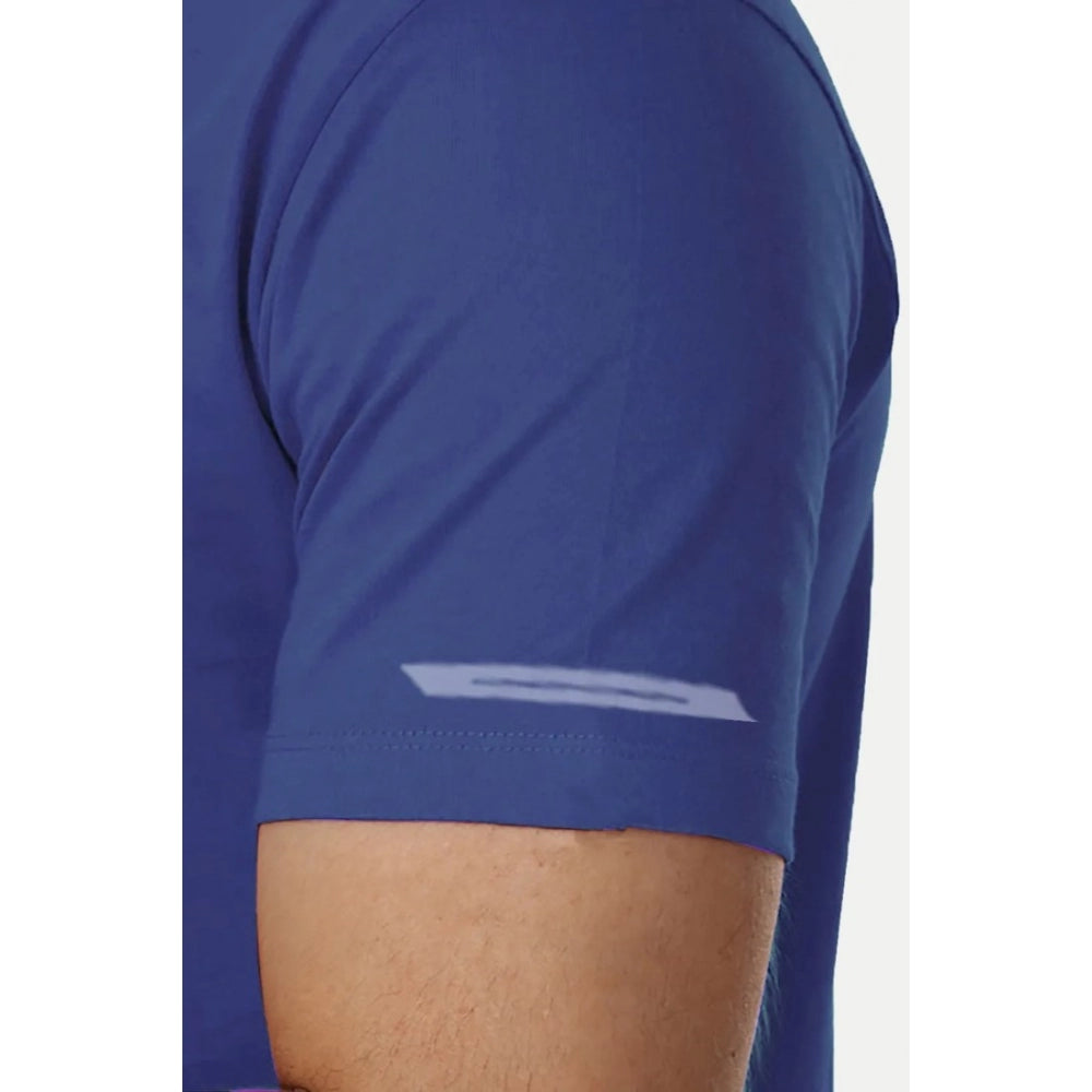 Roneclick Men's Casual Half sleeve Solid Polyester Crew Neck T-shirt (Blue)