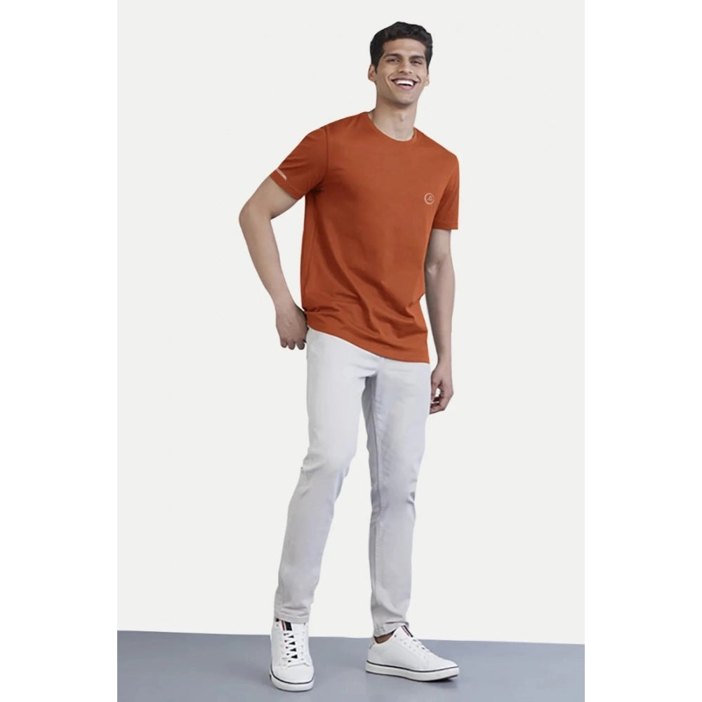 Roneclick Men's Casual Half sleeve Solid Polyester Crew Neck T-shirt (Rust)