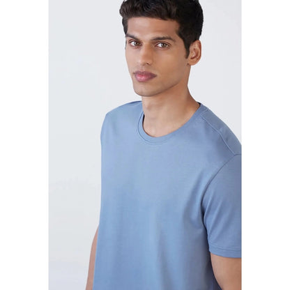 Roneclick Men's Casual Half sleeve Solid Polyester Crew Neck T-shirt (Light Blue)