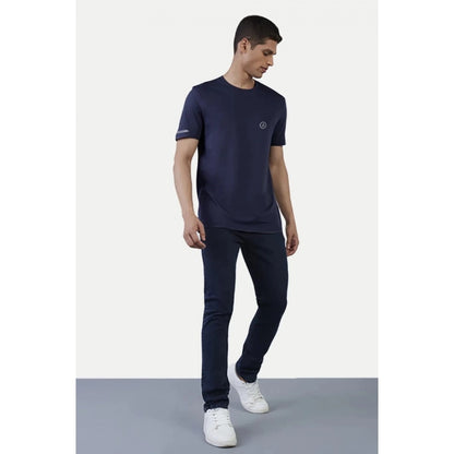 Roneclick Men's Casual Half sleeve Solid Polyester Crew Neck T-shirt (Navy)