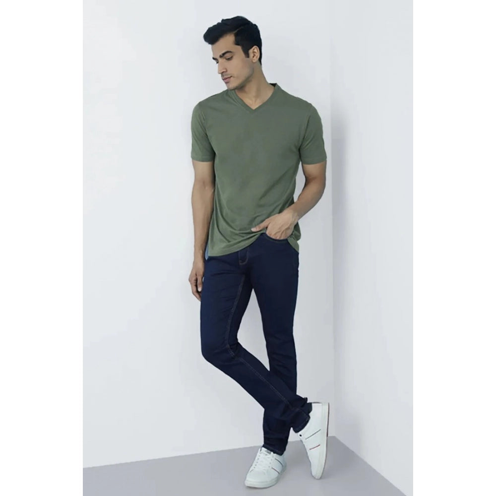 Roneclick Men's Casual Half sleeve Solid Cotton V Neck T-shirt (Green)