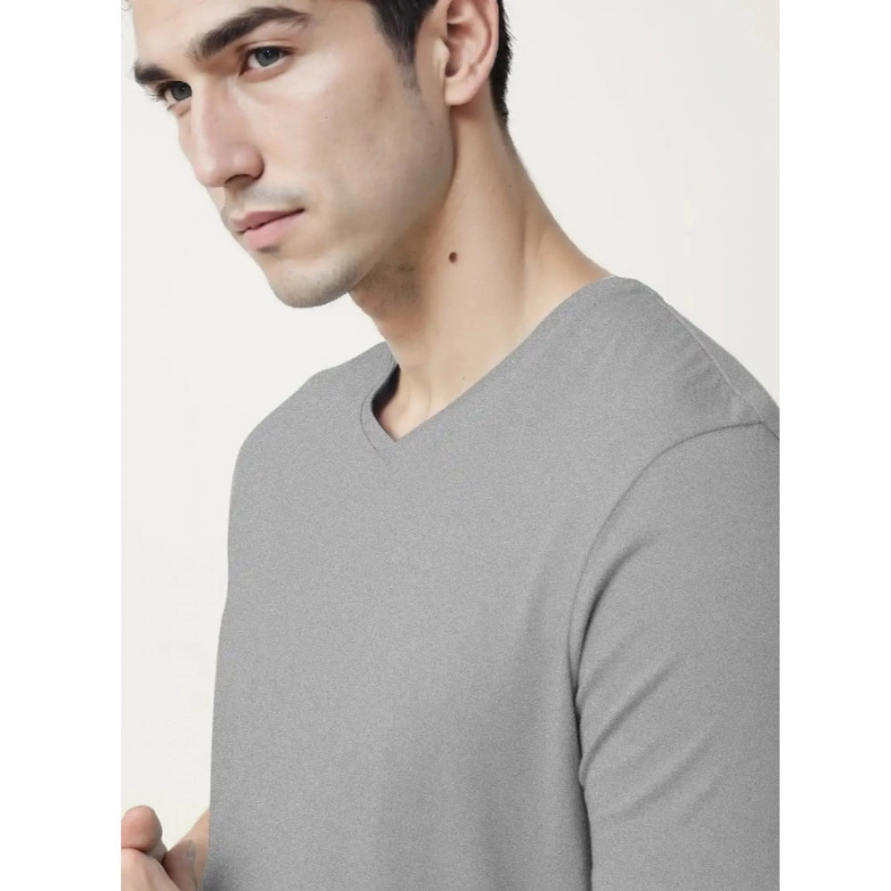 Roneclick Men's Casual Half sleeve Solid Cotton V Neck T-shirt (Grey Melange)