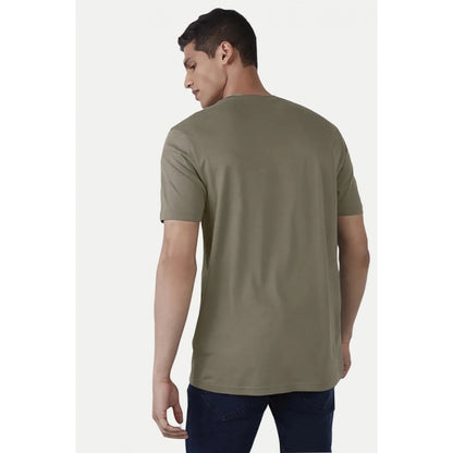 Roneclick Men's Casual Half sleeve Printed Cotton Crew Neck T-shirt (Olive)