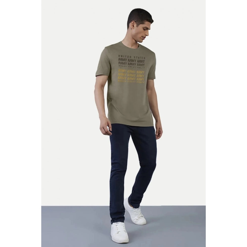 Roneclick Men's Casual Half sleeve Printed Cotton Crew Neck T-shirt (Olive)