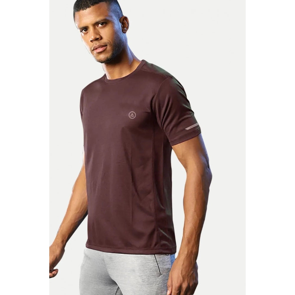 Roneclick Men's Casual Half sleeve Solid Polyester Crew Neck T-shirt (Maroon)