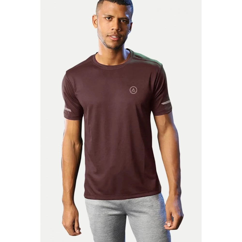 Roneclick Men's Casual Half sleeve Solid Polyester Crew Neck T-shirt (Maroon)