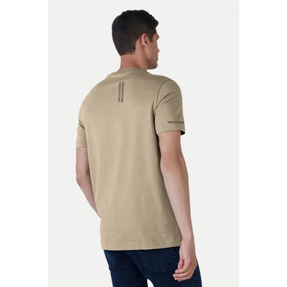 Roneclick Men's Casual Half sleeve Solid Polyester Crew Neck T-shirt (Beige)