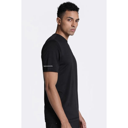 Roneclick Men's Casual Half sleeve Solid Polyester Crew Neck T-shirt (Black)