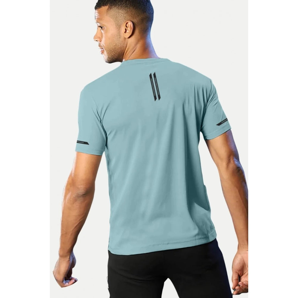 Roneclick Men's Casual Half sleeve Solid Polyester Crew Neck T-shirt (Turquoise Blue)