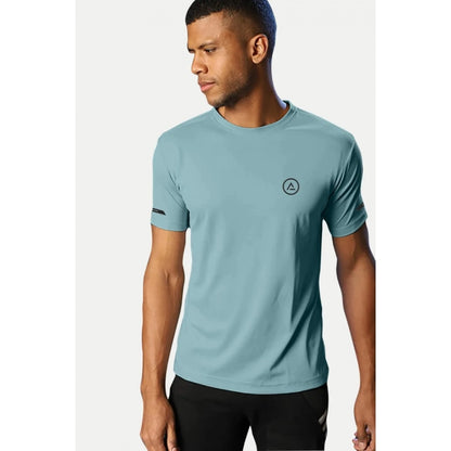 Roneclick Men's Casual Half sleeve Solid Polyester Crew Neck T-shirt (Turquoise Blue)