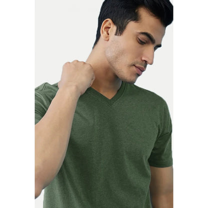 Roneclick Men's Casual Half sleeve Solid Cotton V Neck T-shirt (Green)