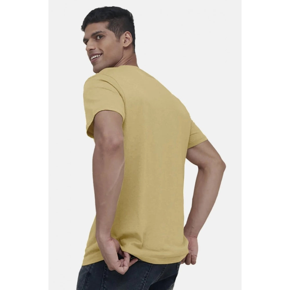 Roneclick Men's Casual Half sleeve Solid Cotton V Neck T-shirt (Sand)