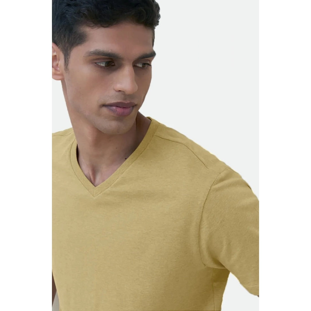 Roneclick Men's Casual Half sleeve Solid Cotton V Neck T-shirt (Sand)