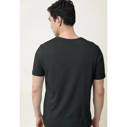 Roneclick Men's Casual Half sleeve Solid Cotton V Neck T-shirt (Black)