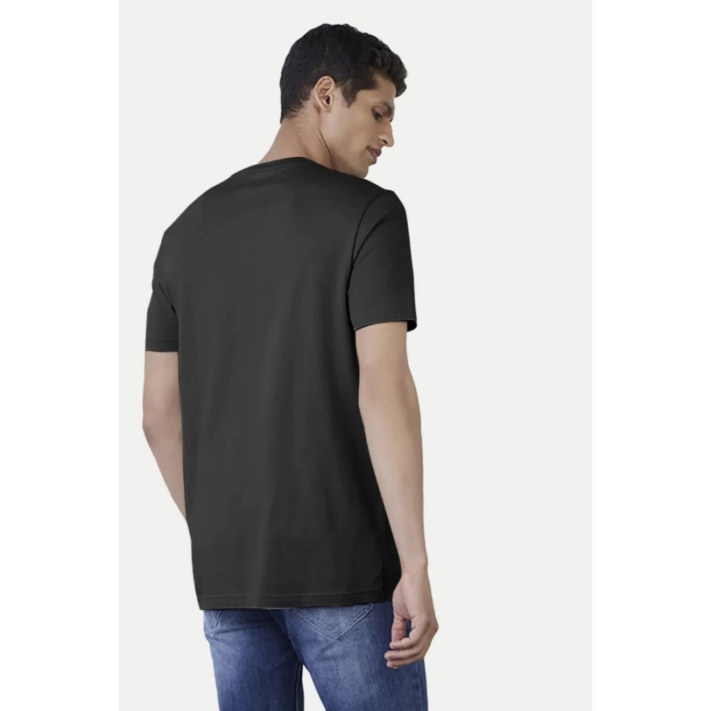 Roneclick Men's Casual Half sleeve Printed Cotton Crew Neck T-shirt (Black)