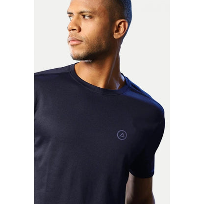 Roneclick Men's Casual Half sleeve Solid Polyester Crew Neck T-shirt (Navy)