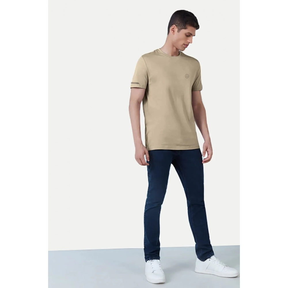 Roneclick Men's Casual Half sleeve Solid Polyester Crew Neck T-shirt (Beige)