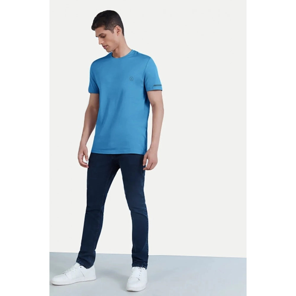 Roneclick Men's Casual Half sleeve Solid Polyester Crew Neck T-shirt (Light Blue)