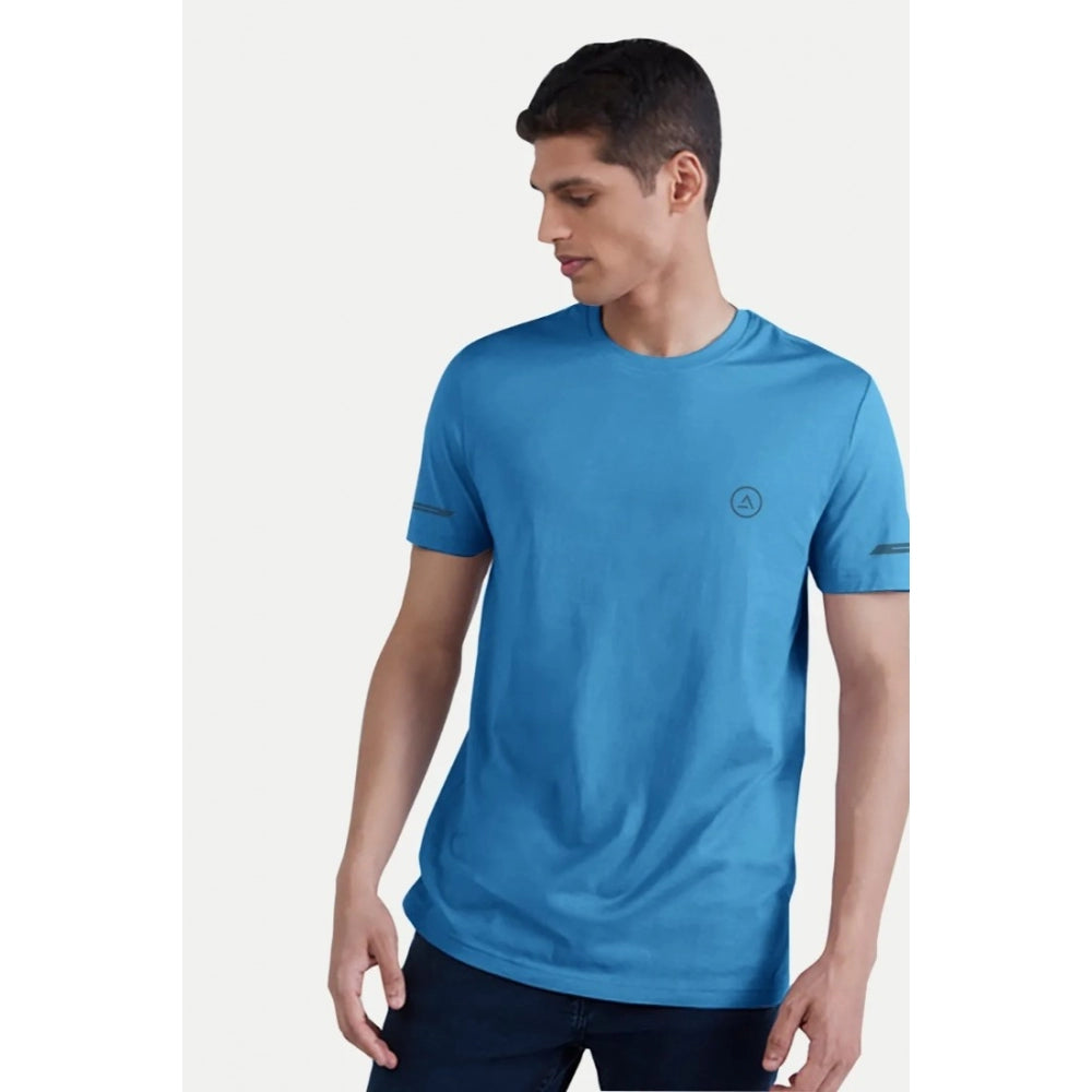 Roneclick Men's Casual Half sleeve Solid Polyester Crew Neck T-shirt (Light Blue)