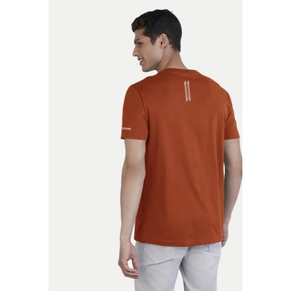 Roneclick Men's Casual Half sleeve Solid Polyester Crew Neck T-shirt (Rust)