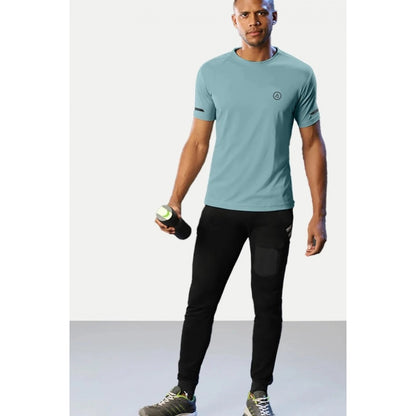 Roneclick Men's Casual Half sleeve Solid Polyester Crew Neck T-shirt (Turquoise Blue)