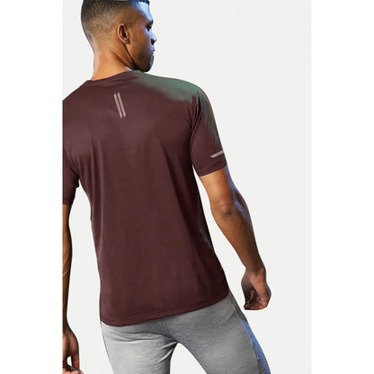 Roneclick Men's Casual Half sleeve Solid Polyester Crew Neck T-shirt (Maroon)