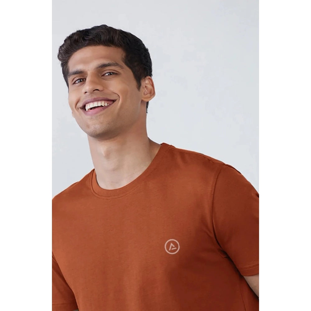 Roneclick Men's Casual Half sleeve Solid Polyester Crew Neck T-shirt (Rust)