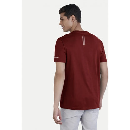 Roneclick Men's Casual Half sleeve Solid Polyester Crew Neck T-shirt (Maroon)