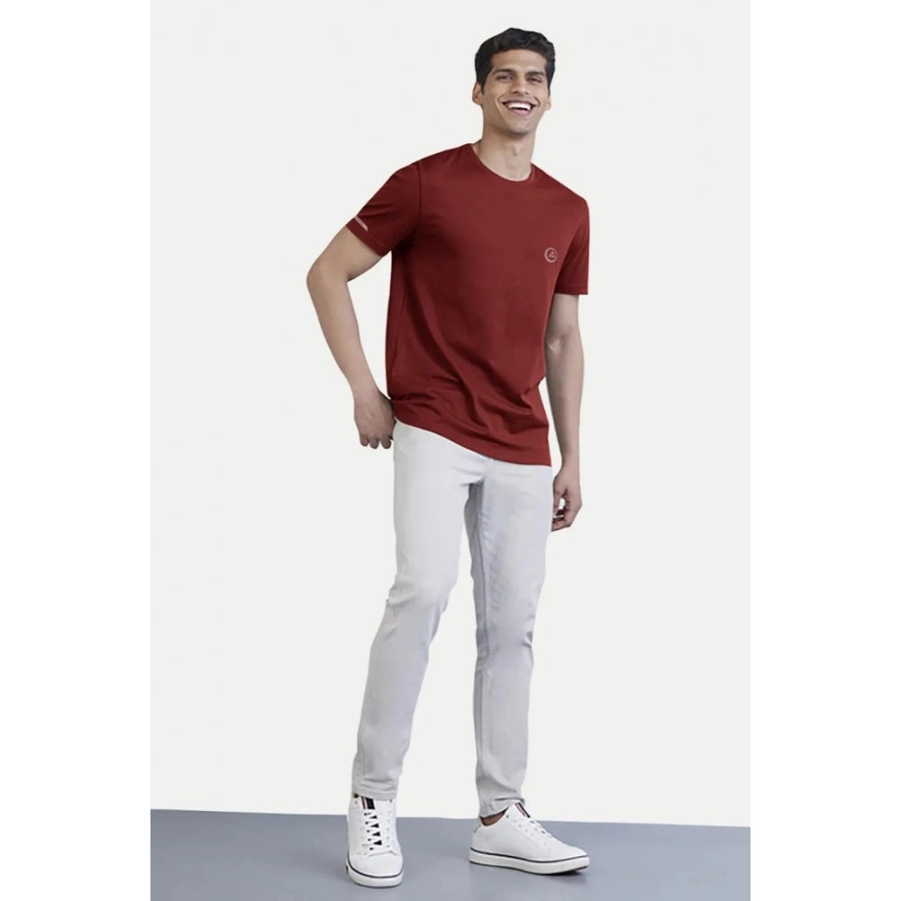 Roneclick Men's Casual Half sleeve Solid Polyester Crew Neck T-shirt (Maroon)