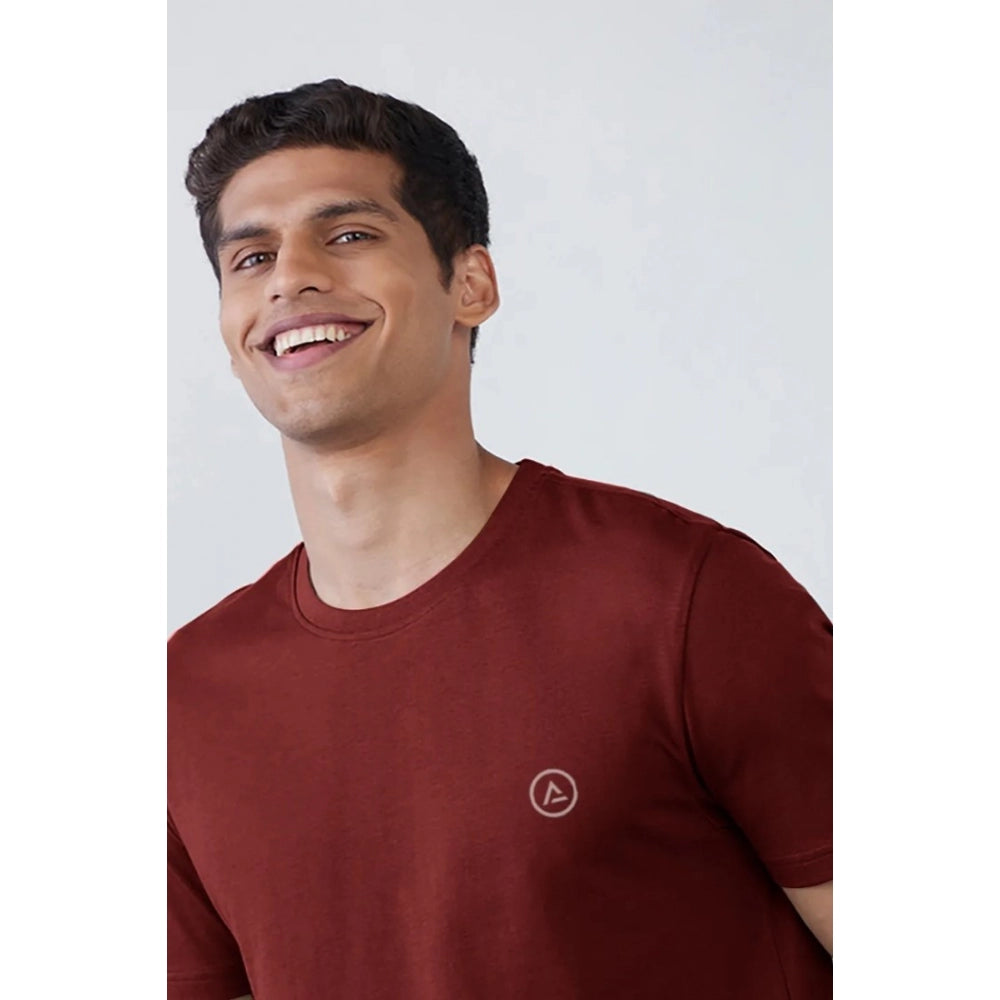 Roneclick Men's Casual Half sleeve Solid Polyester Crew Neck T-shirt (Maroon)