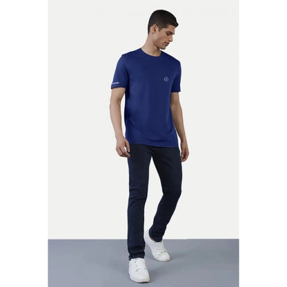 Roneclick Men's Casual Half sleeve Solid Polyester Crew Neck T-shirt (Blue)