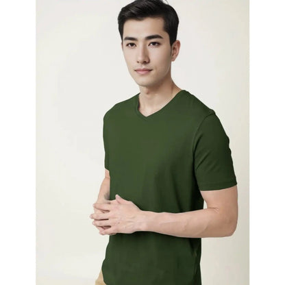 Roneclick Men's Casual Half sleeve Solid Cotton V Neck T-shirt (Olive)