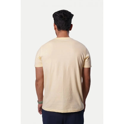 Roneclick Men's Casual Half sleeve Printed Cotton Crew Neck T-shirt (Beige)