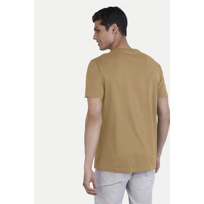 Roneclick Men's Casual Half sleeve Digital Printed Cotton Crew Neck T-shirt (Sand)