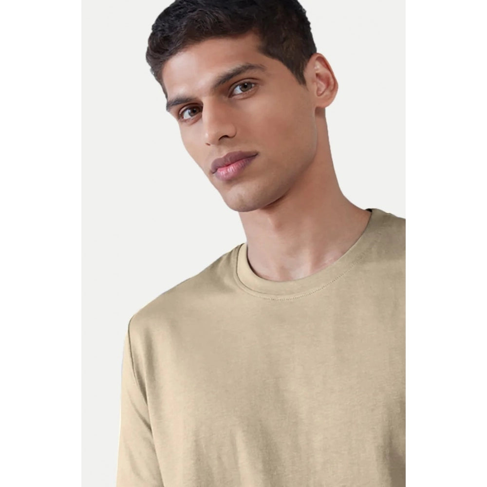 Roneclick Men's Casual Half sleeve Solid Polyester Crew Neck T-shirt (Beige)