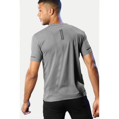 Roneclick Men's Casual Half sleeve Solid Polyester Crew Neck T-shirt (Grey)