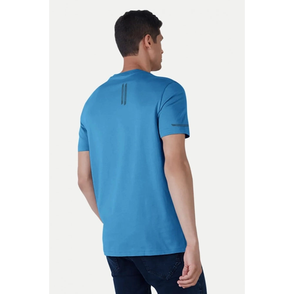 Roneclick Men's Casual Half sleeve Solid Polyester Crew Neck T-shirt (Light Blue)