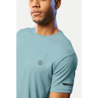 Roneclick Men's Casual Half sleeve Solid Polyester Crew Neck T-shirt (Turquoise Blue)