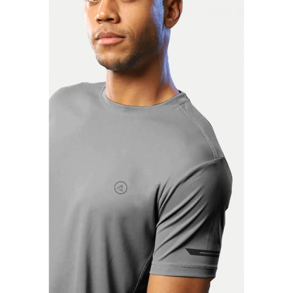 Roneclick Men's Casual Half sleeve Solid Polyester Crew Neck T-shirt (Grey)