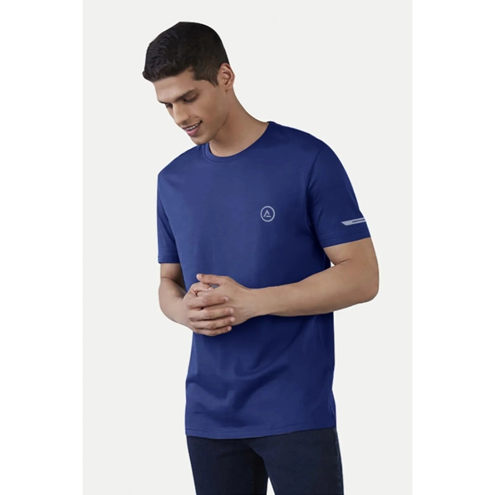 Roneclick Men's Casual Half sleeve Solid Polyester Crew Neck T-shirt (Blue)