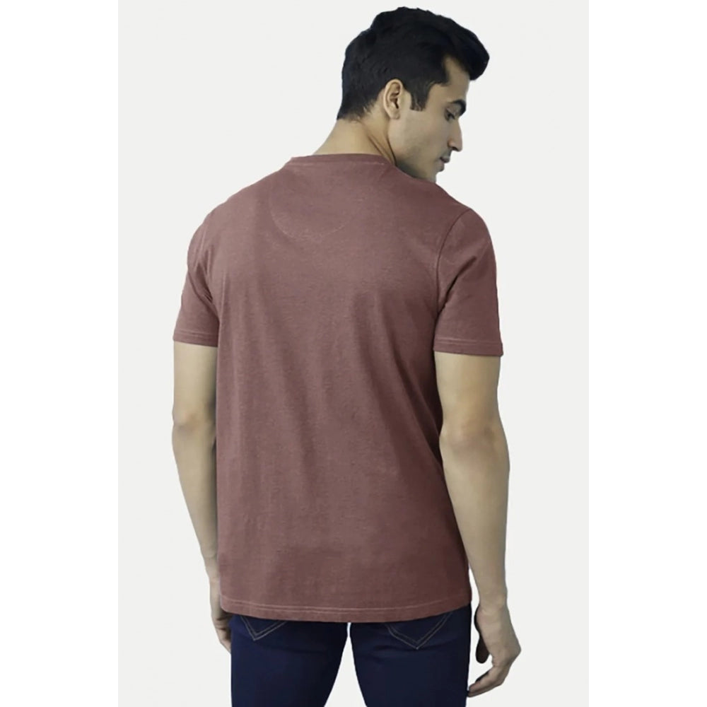 Roneclick Men's Casual Half sleeve Solid Cotton V Neck T-shirt (Light Brown)