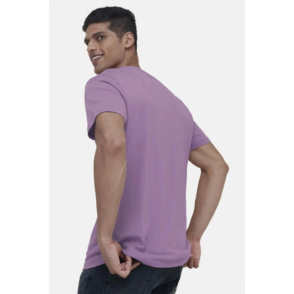 Roneclick Men's Casual Half sleeve Solid Cotton V Neck T-shirt (Lilac)