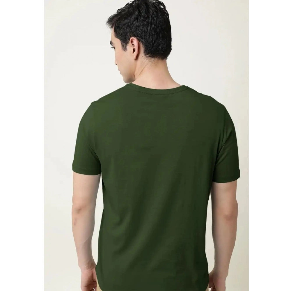 Roneclick Men's Casual Half sleeve Solid Cotton V Neck T-shirt (Olive)