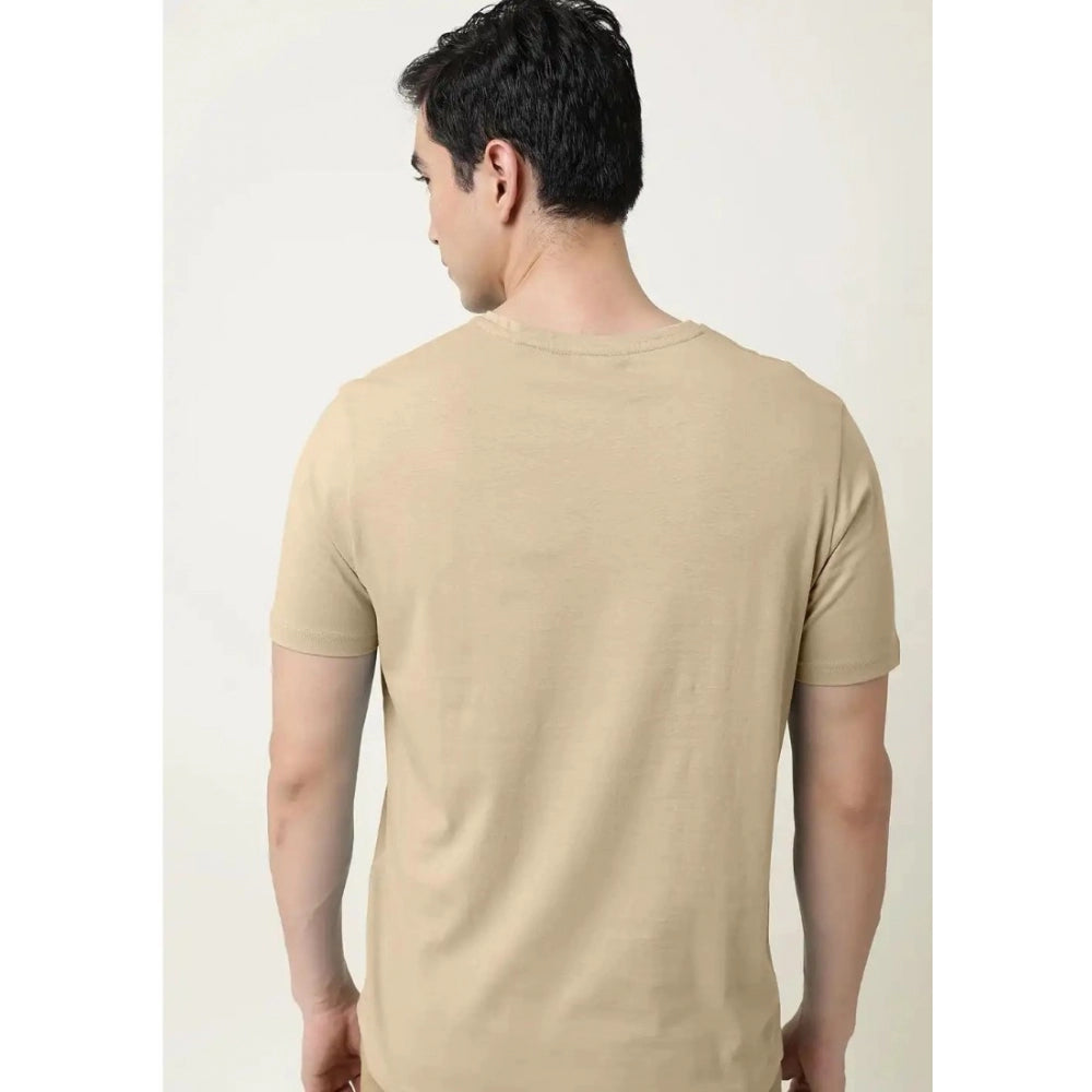 Roneclick Men's Casual Half sleeve Solid Cotton V Neck T-shirt (Beige)